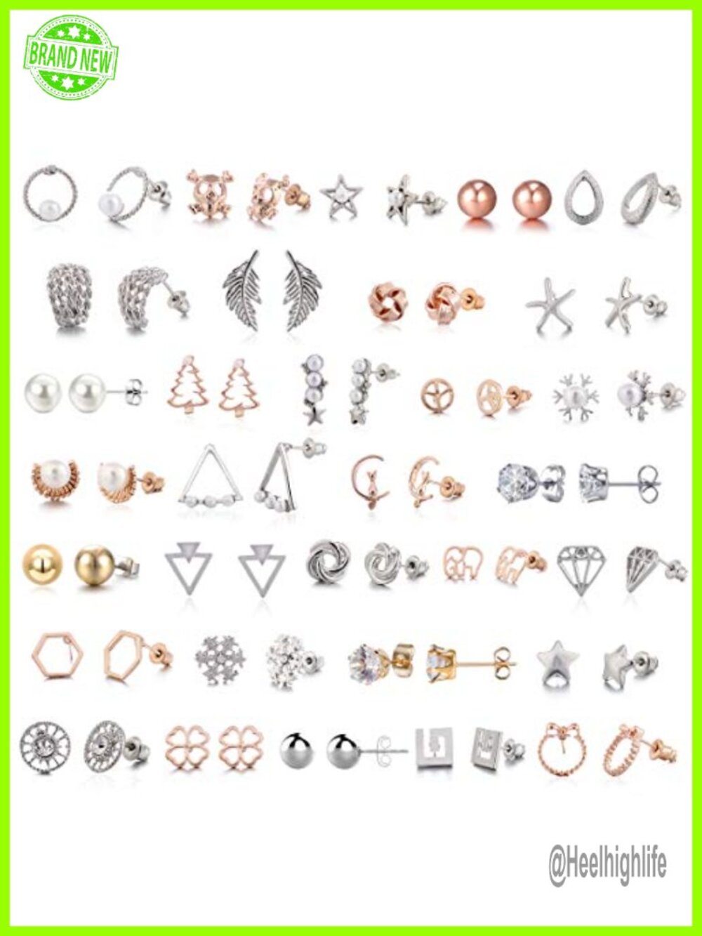 32 Pair Stainless Steel Stud Earrings Set for Women Cute Animal Faux Pearl CZ